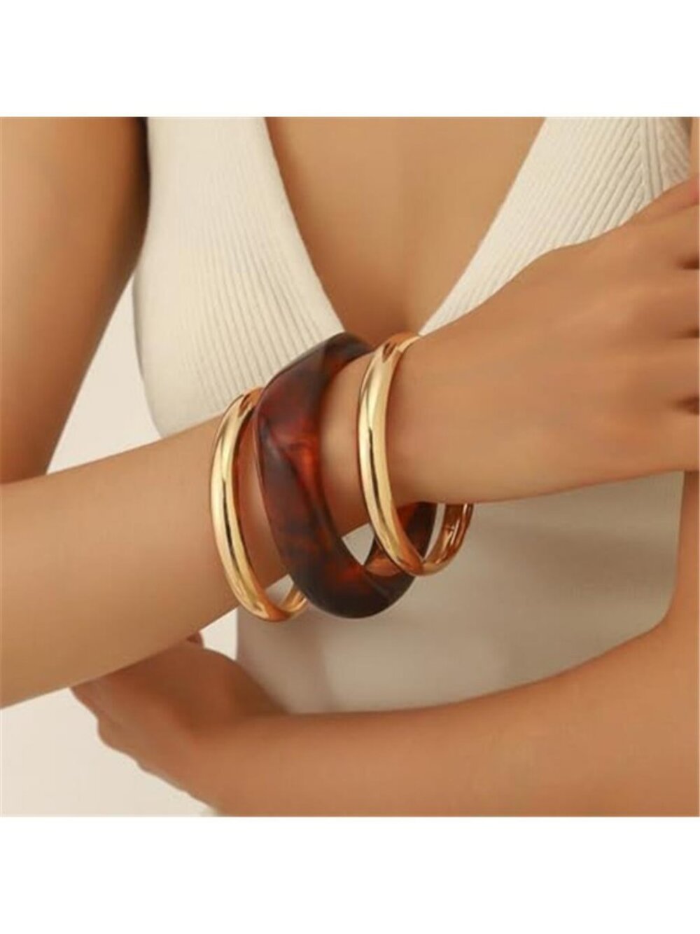 3PCS Chunky Acrylic Bangle bracelets Set for Women Resin Bangle Gold Bracelet